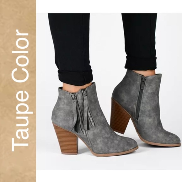 Journee Collection Women's Vally Dual-Zip Bootie Heeled Boot Hees - Taupe 9 - Picture 2 of 6